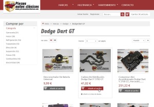 Listado de productos en la tienda online de Piezas Autos Clsicos