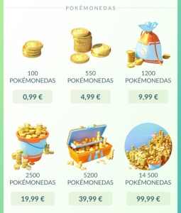 Lotes de pokemonedas disponibles en la tienda integrada en el juego