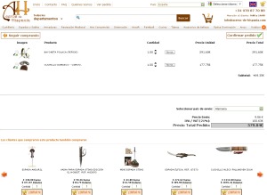 Pgina de confirmacin de pedido de Aceros de Hispania