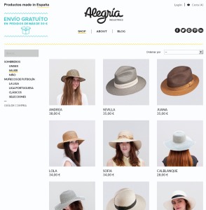 Ejemplo de categoría en la tienda online de Alegria Industries