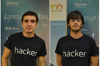 Jorge Mendoza (izquierda) con MedicRA y Jos Carlos Izquierdo (derecha) con Controltooth finalistas de la UPCT en Talentum Startups