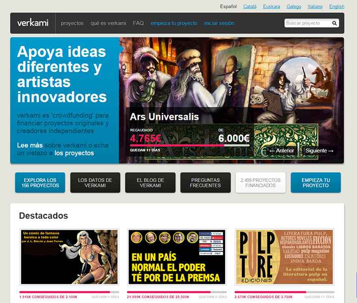 Portal de crowdfunding Verkami.