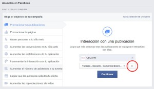 Elegimos un objetivo para nuestra campaña de Facebook Ads