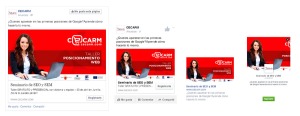 Diferentes formatos de un anuncio de Facebook