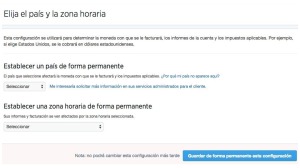 Configuración permanente del país y la zona horaria de la cuenta