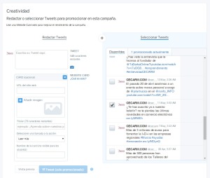 Selección de Tuit existente en Twitter Ads