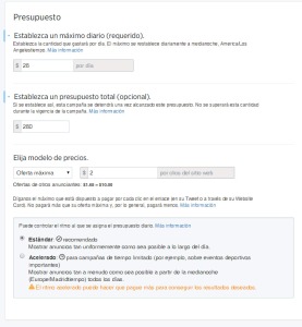 Presupuesto en Twitter Ads