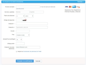 Formulario de pago en Twitter Ads