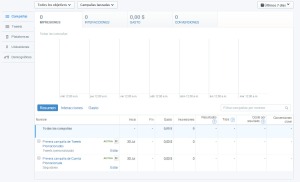 Panel de estadísticas en Twitter Ads