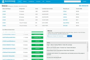 Plataforma Chockchain.info donde se muestra información actualizada de las transacciones Bitcoin