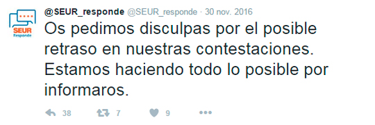 Disculpas de Seur en Twitter ante las incidencias del Black Friday 2017