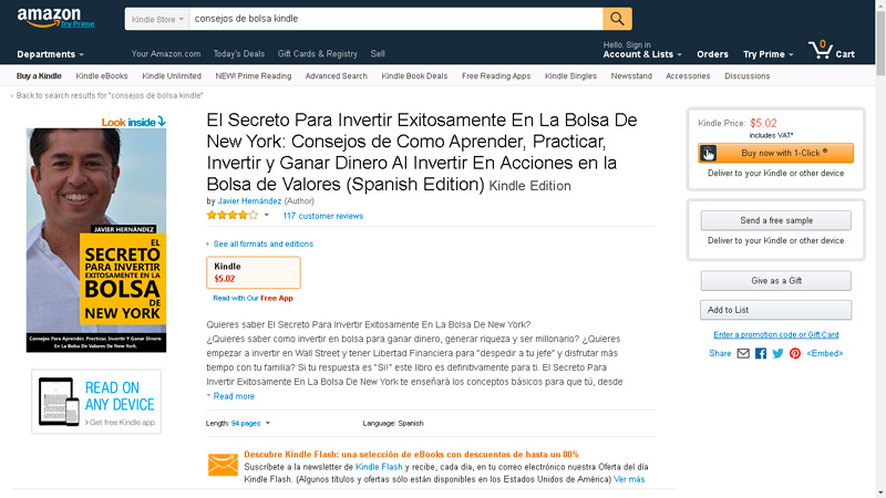 Libro electrónico sobre consejos de bolsa. A fecha de este artículo se encontraba en el puesto 13 de ventas en la sección Inversiones.