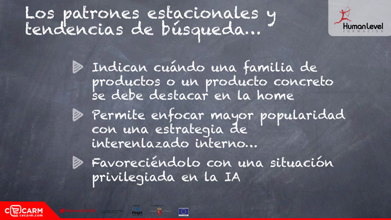 Diapositiva sobre los patrones estacionales y las tendencias de búsqueda