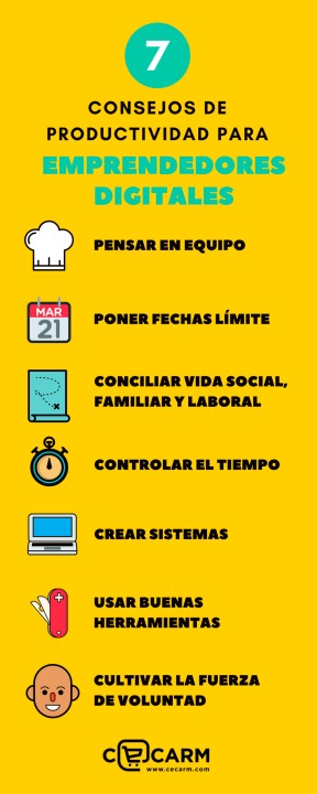 Infografía de 7 consejos de productividad para emprendedores digitales