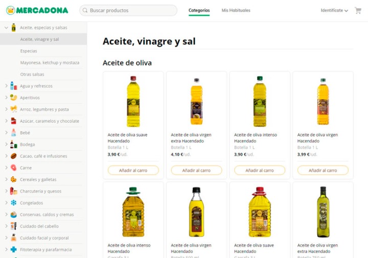 Categorías en la nueva web de venta online de Mercadona