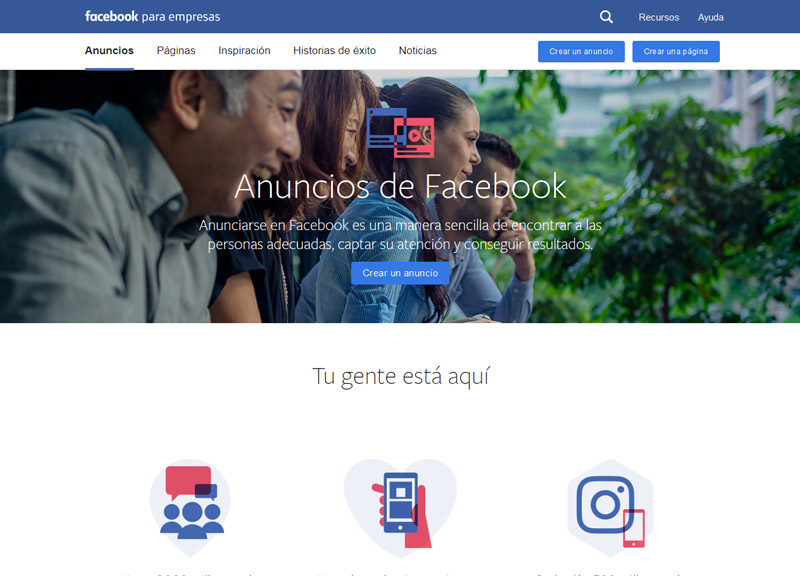 Página de publicidad en Facebook para empresas