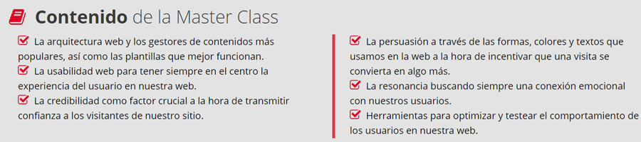 Contenido de la Master Class: Técnicas de Conversión Para Vender Más con tu Web